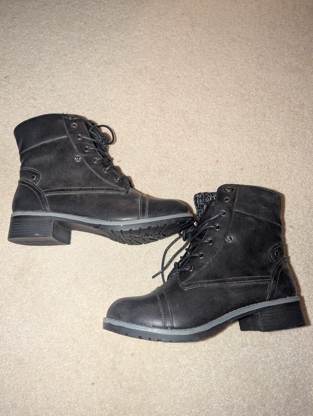 Black Lace-Up Combat Boots Women's Size 6 1/2